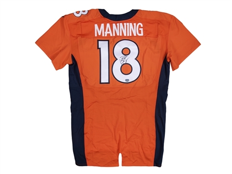 2015 Peyton Manning Game Used, Photo Matched & Signed Super Bowl Winning Season Broncos Jersey 10-4-15 2nd Half vs Vikings–Last Ever Regular Season TD Pass (NFL-PSA/DNA, Fanatics & Sports Investors)